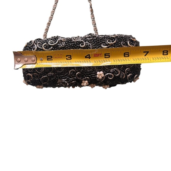 Mary Frances Black Beaded Pearl Rhinestone Silver Evening Shoulder Bag EC - Picture 15 of 16